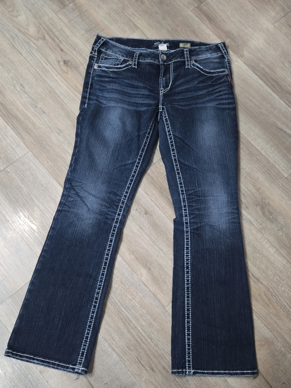Silver Jeans Dark Indigo Bootcut Jeans with White Stitching